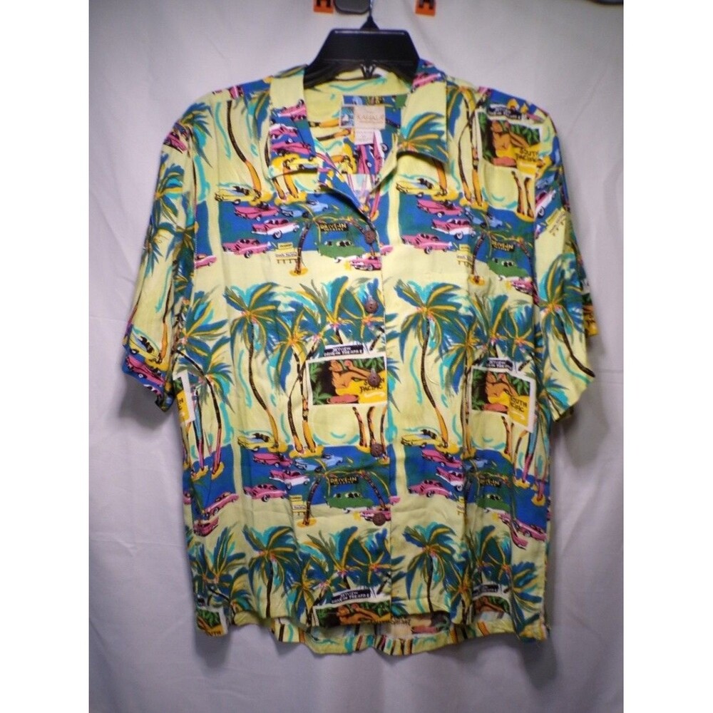 Kahala Women's Hawaiian Shirt M Rayon Drive In Theatre South Pacific